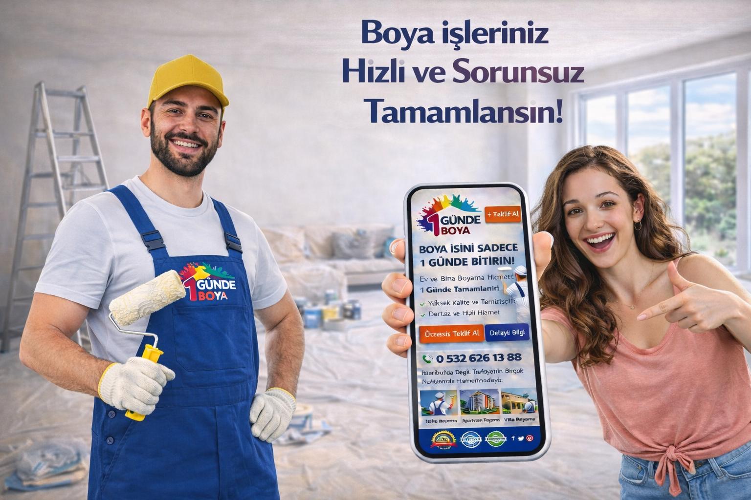 1GÜNDE BOYA® Boyacı Ustası Ekibiyle Sorunsuz ve Hızlı Ev Boyama