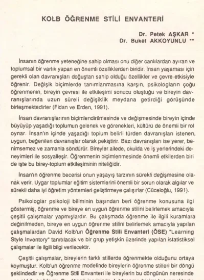 Eğitimde öğrenme stili envanteri ile kişisel plan oluşturma