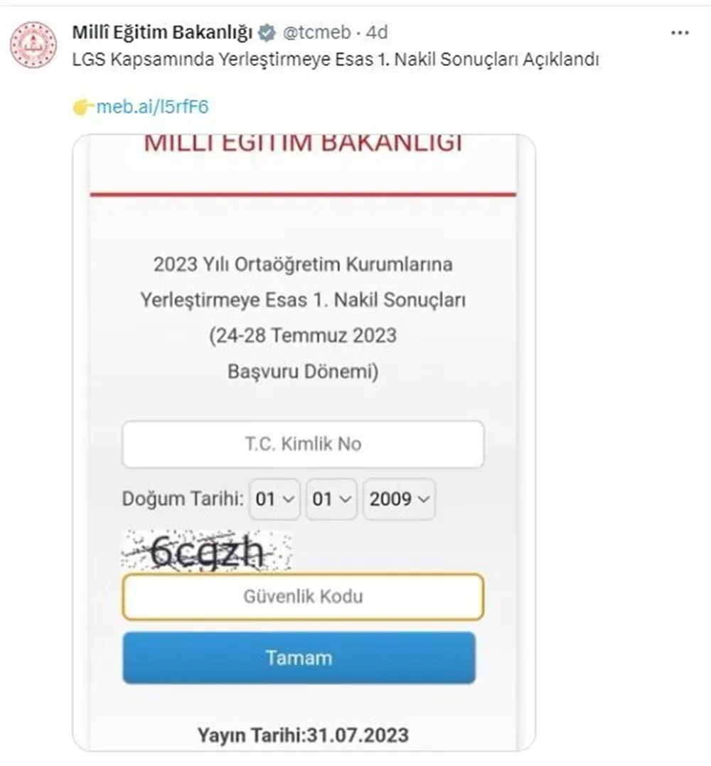 LGS 1. Nakil Başvuru Sonuçları Ne Zaman Açıklanacak?