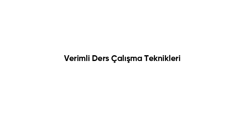 Verimli Ders Çalışma Teknikleri