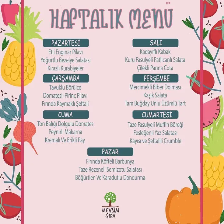 Dengeli diyet haftalık yemek planı: örnekler ve ipuçları