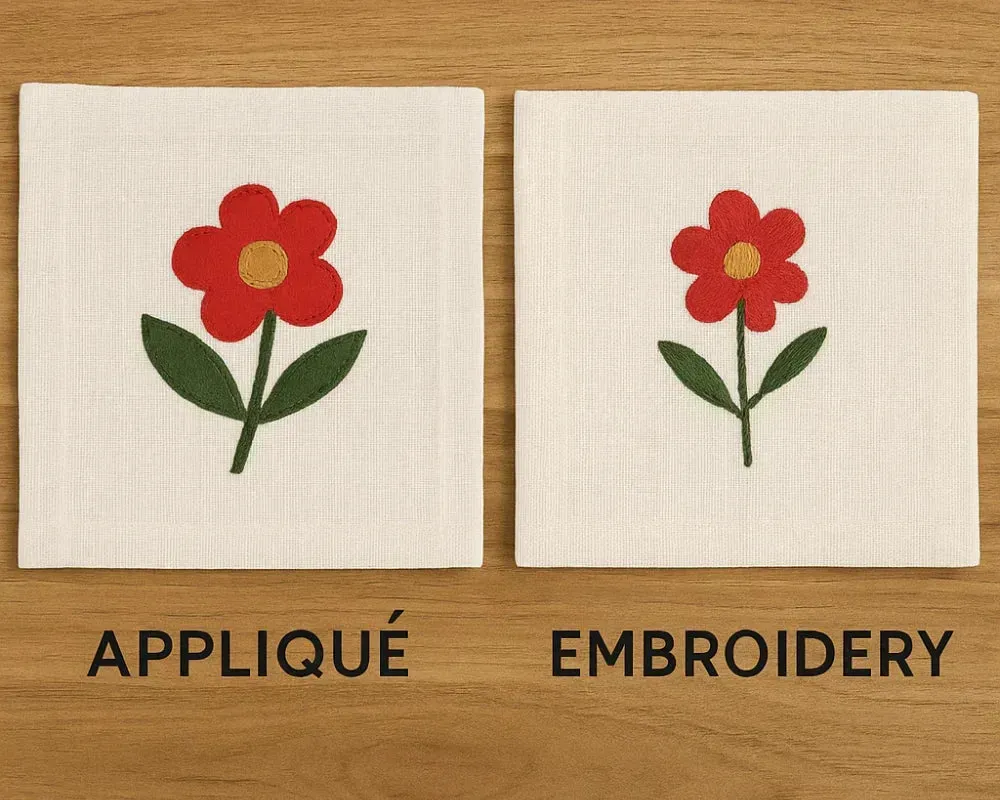 Embroidered design vs applique: Key differences and uses