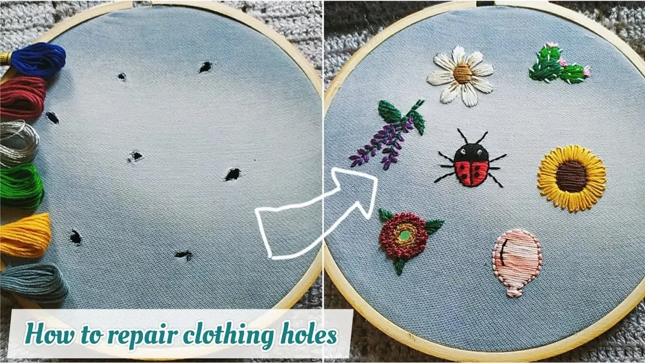 Repair clothes with embroidered patches: upcycling ideas