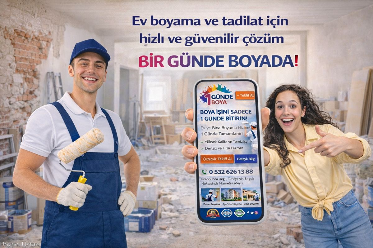 Kaliteli İstanbul Boyacı Hizmeti İçin 1GÜNDE BOYA® Boya Ustası Ekibi