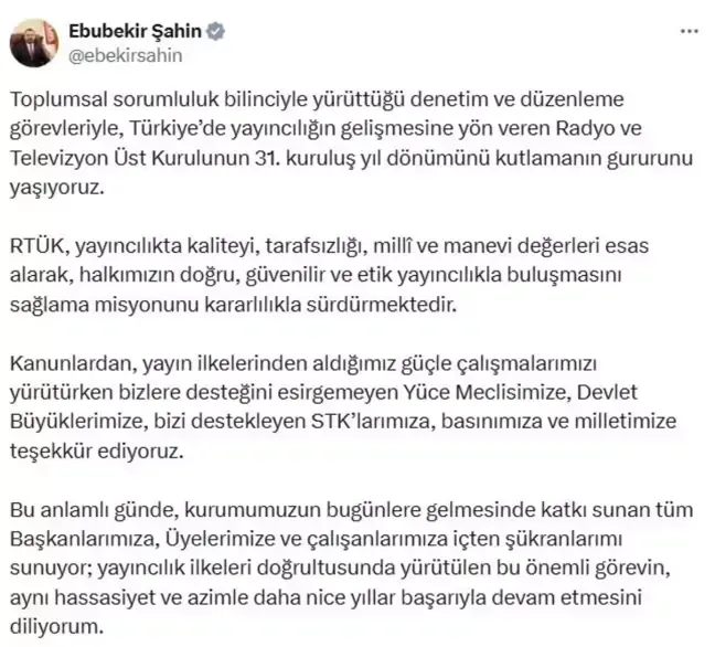 RTÜK 31. Kuruluş Yıl Dönümünü Kutladı